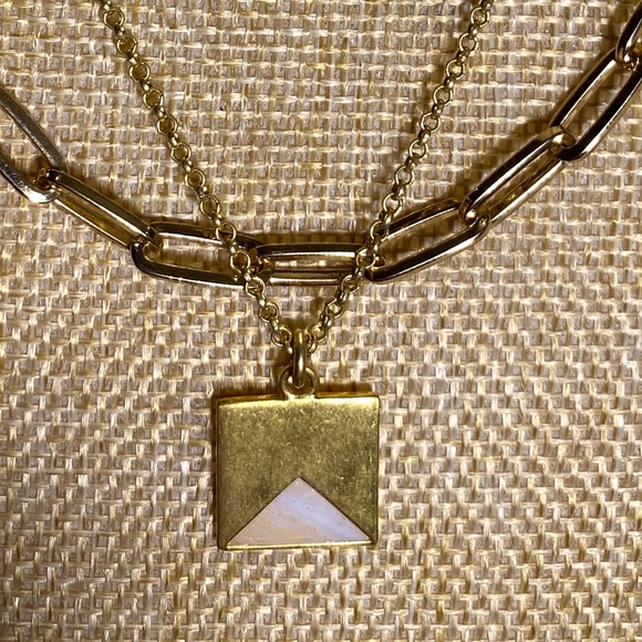 Madewell Palisade Gold Plated Brass Necklace Set, one with Inlaid Stone Pendant. - Picture 3 of 6